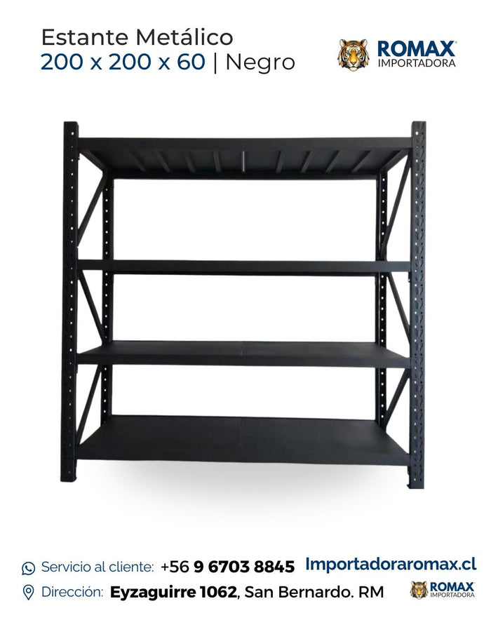 Rack Metálico Negro 200×200×60 cm | 800 kg