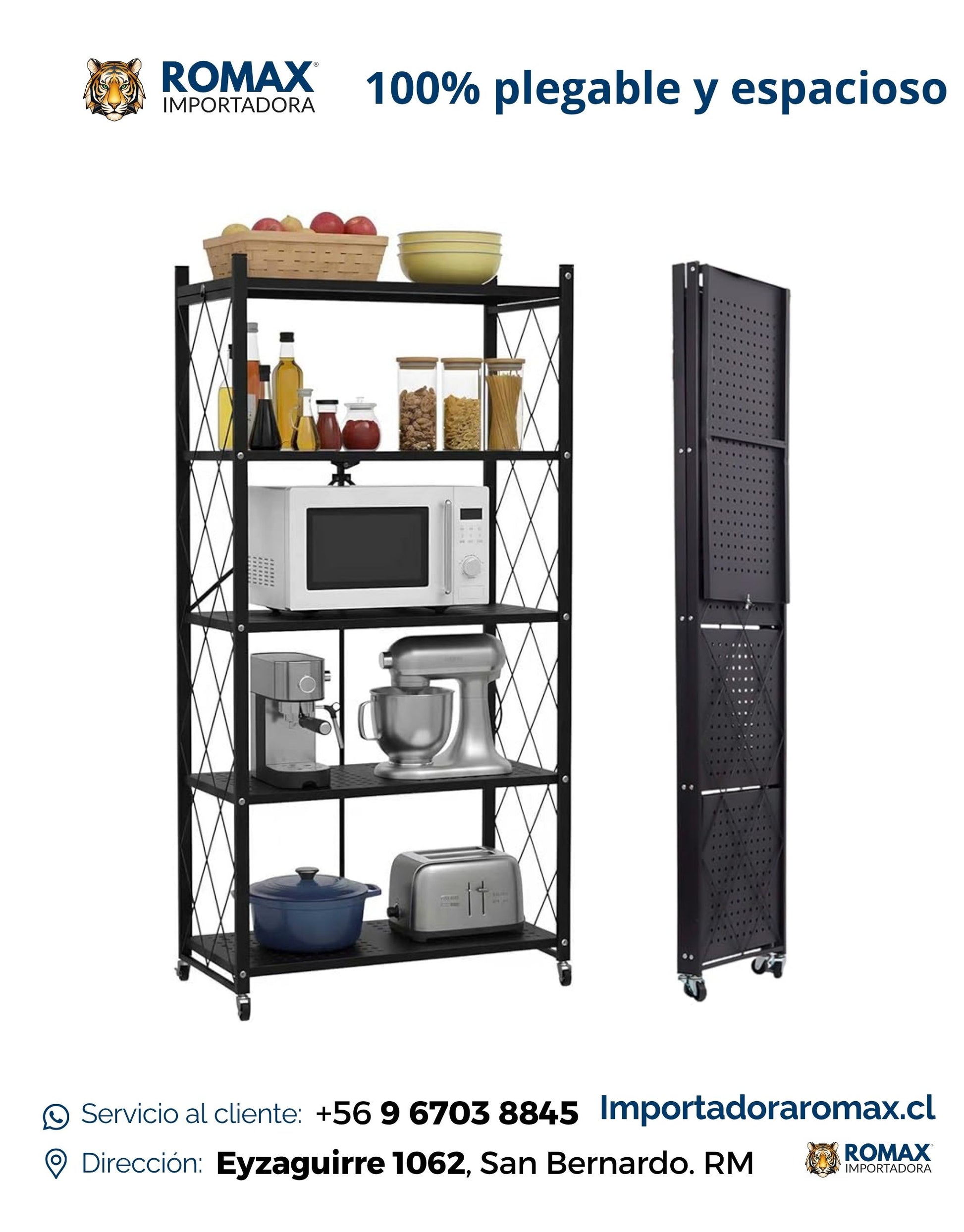 Estante Negro Plegable 162x72x34 cm | 5 niveles