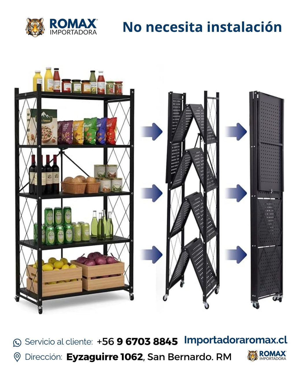 Estante Negro Plegable 162x72x34 cm | 5 niveles
