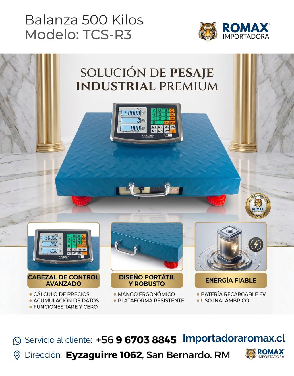 Balanza 500 Kg Inalámbrica  | Plataforma Industrial Reforzada