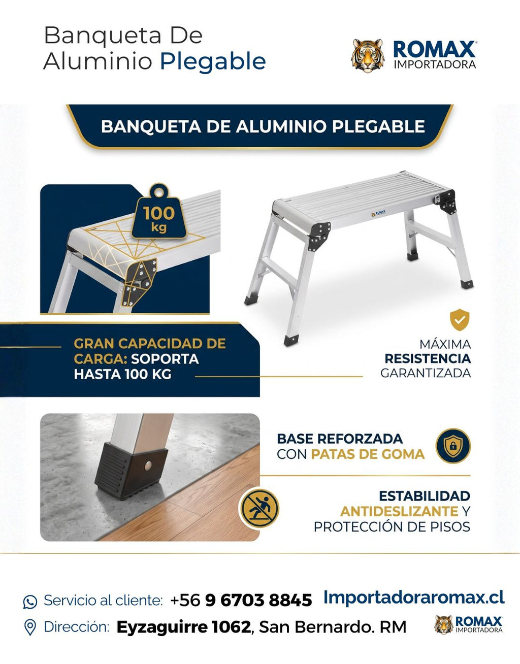 Banqueta de Aluminio Plegable | Práctica y Liviana | Romax