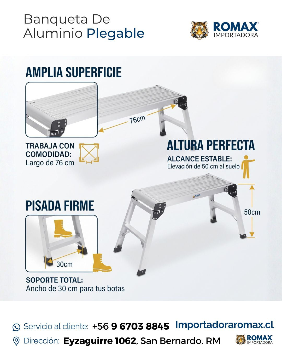 Banqueta de Aluminio Plegable | Práctica y Liviana | Romax