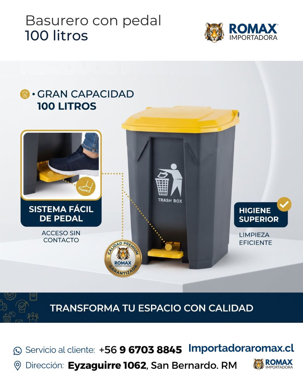 Basurero con Pedal 100 Litros | Máxima Capacidad para Hogar y Negocio
