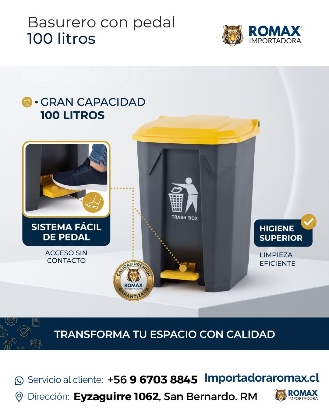 Basurero con Pedal 100 Litros | Máxima Capacidad para Hogar y Negocio