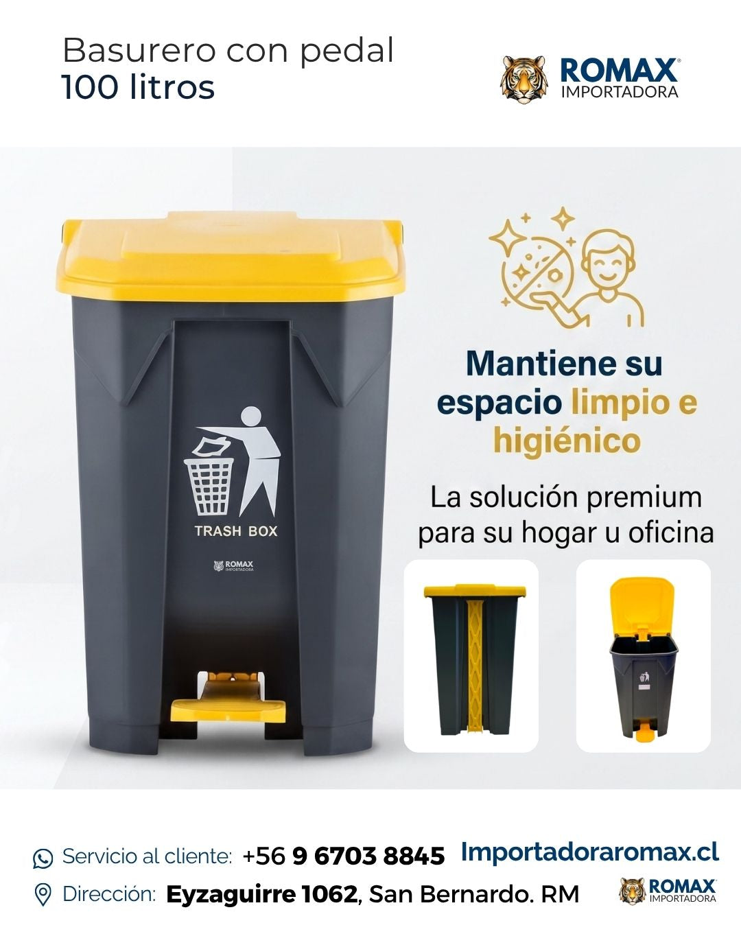 Basurero con Pedal 100 Litros | Máxima Capacidad para Hogar y Negocio