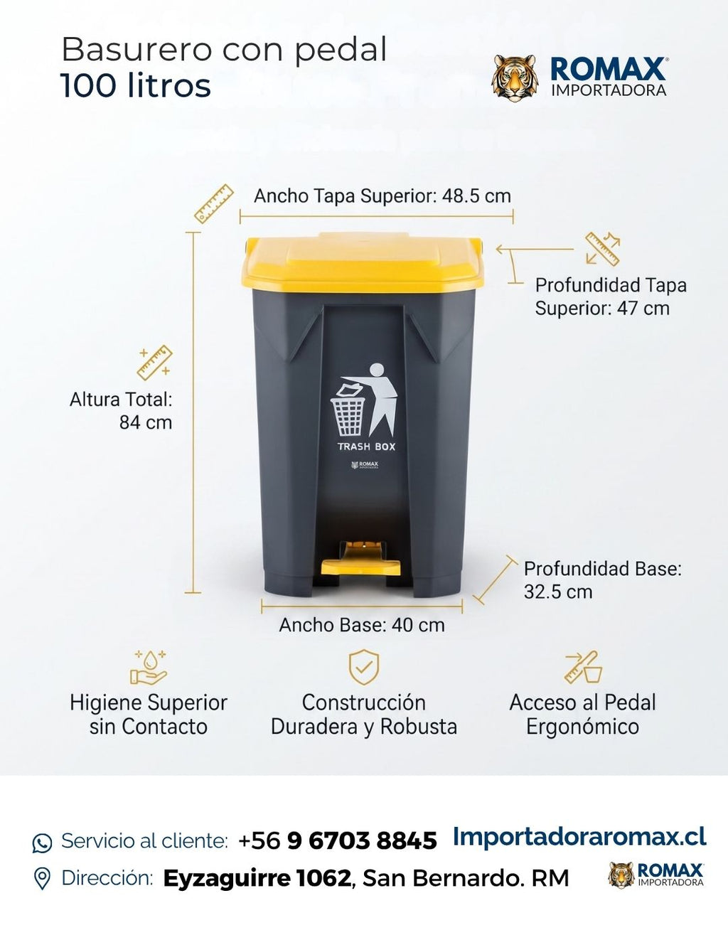 Basurero con Pedal 100 Litros | Máxima Capacidad para Hogar y Negocio