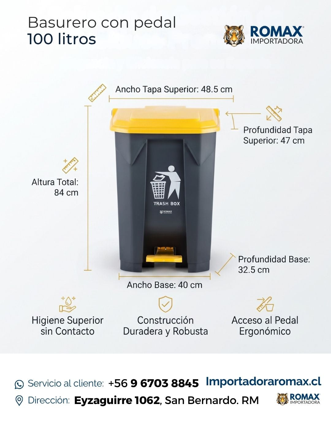 Basurero con Pedal 100 Litros | Máxima Capacidad para Hogar y Negocio