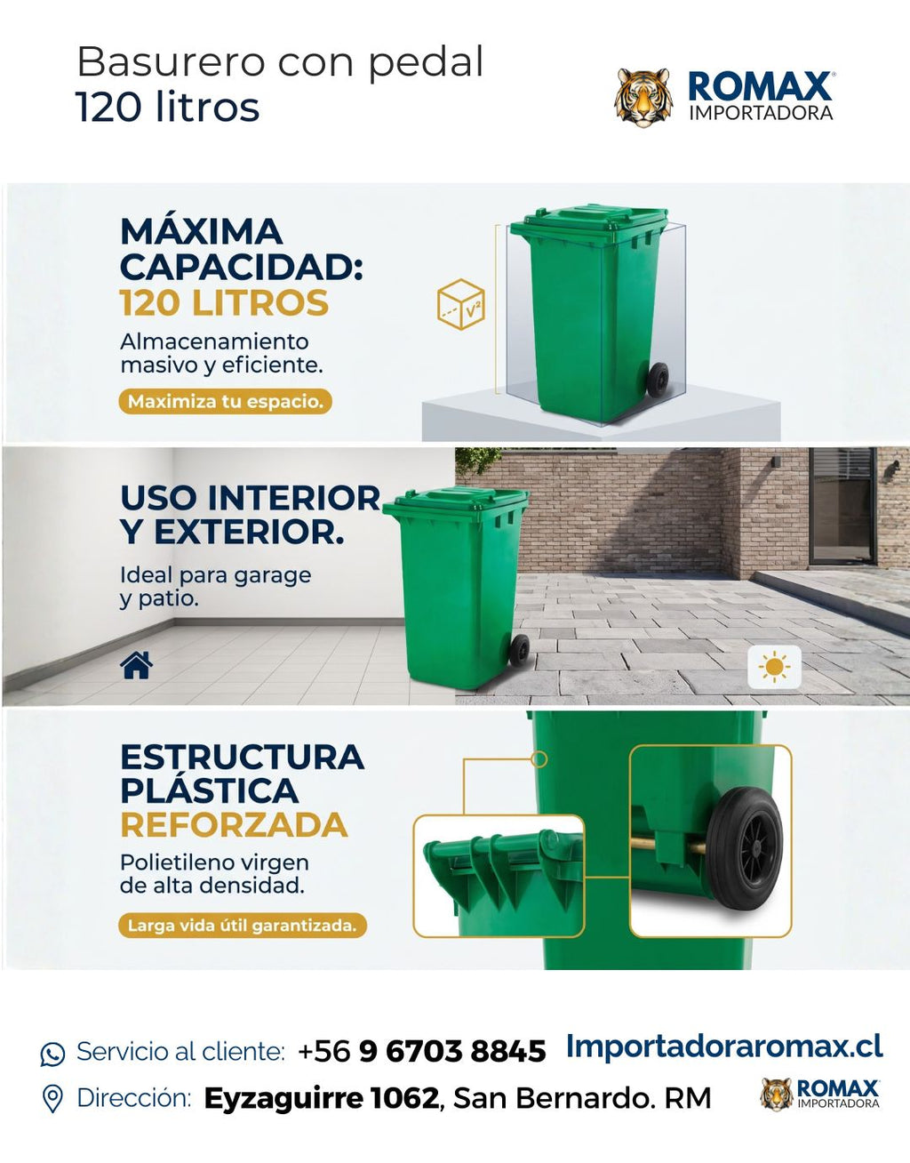 Basurero con Ruedas 120 Litros | Resistente para Hogar y Empresas