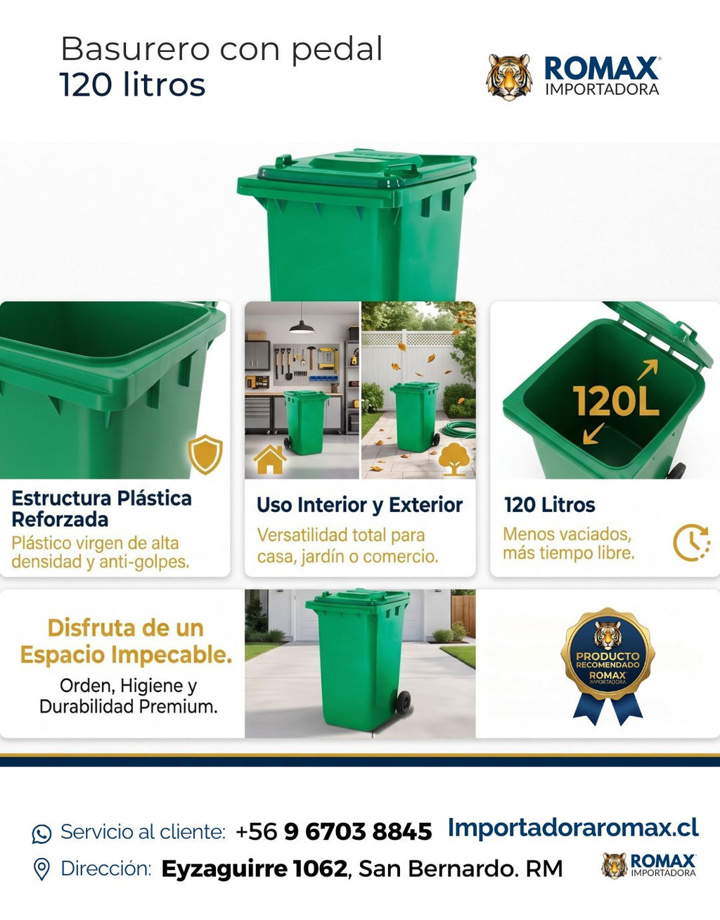 Basurero con Ruedas 120 Litros | Resistente para Hogar y Empresas