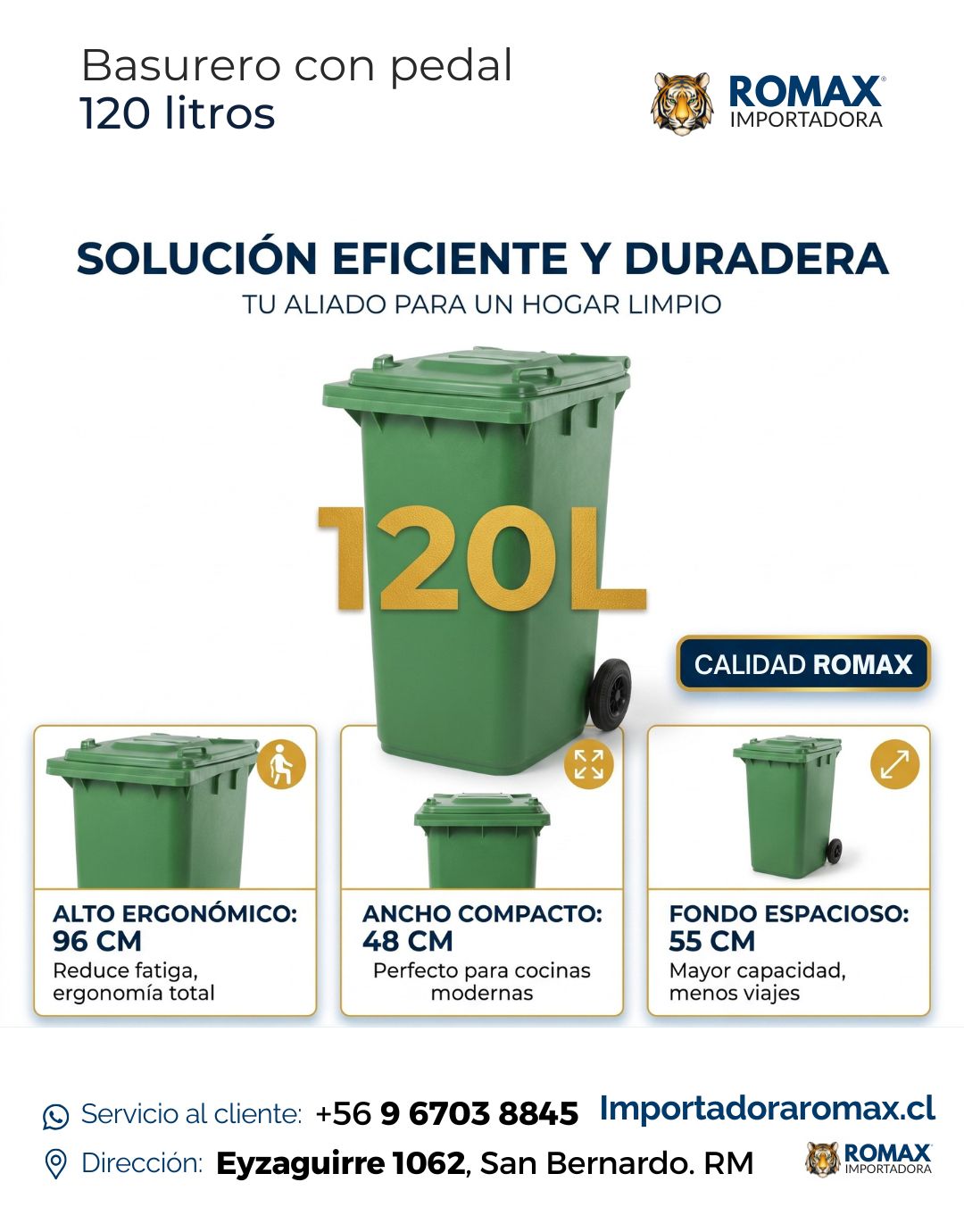 Basurero con Ruedas 120 Litros | Resistente para Hogar y Empresas