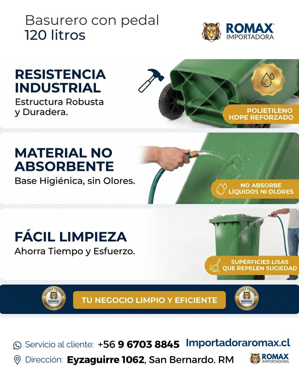 Basurero con Ruedas 120 Litros | Resistente para Hogar y Empresas