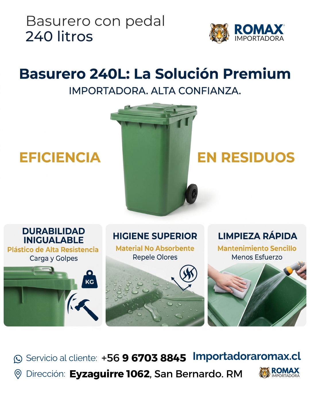 Basurero 240 Litros con Ruedas | Máxima Capacidad para Uso Intensivo