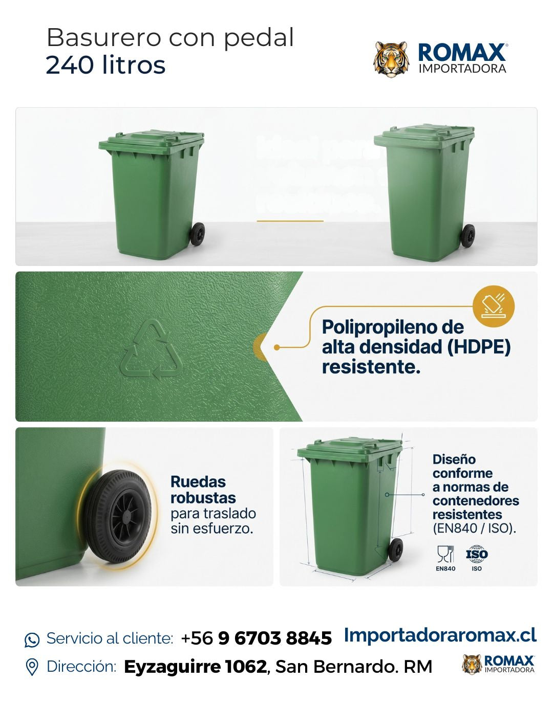 Basurero 240 Litros con Ruedas | Máxima Capacidad para Uso Intensivo