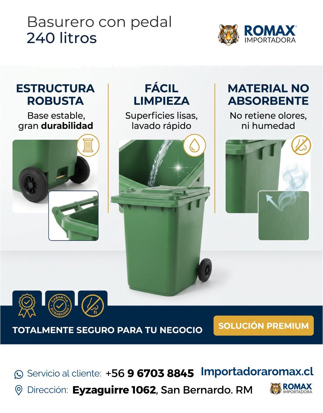 Basurero 240 Litros con Ruedas | Máxima Capacidad para Uso Intensivo
