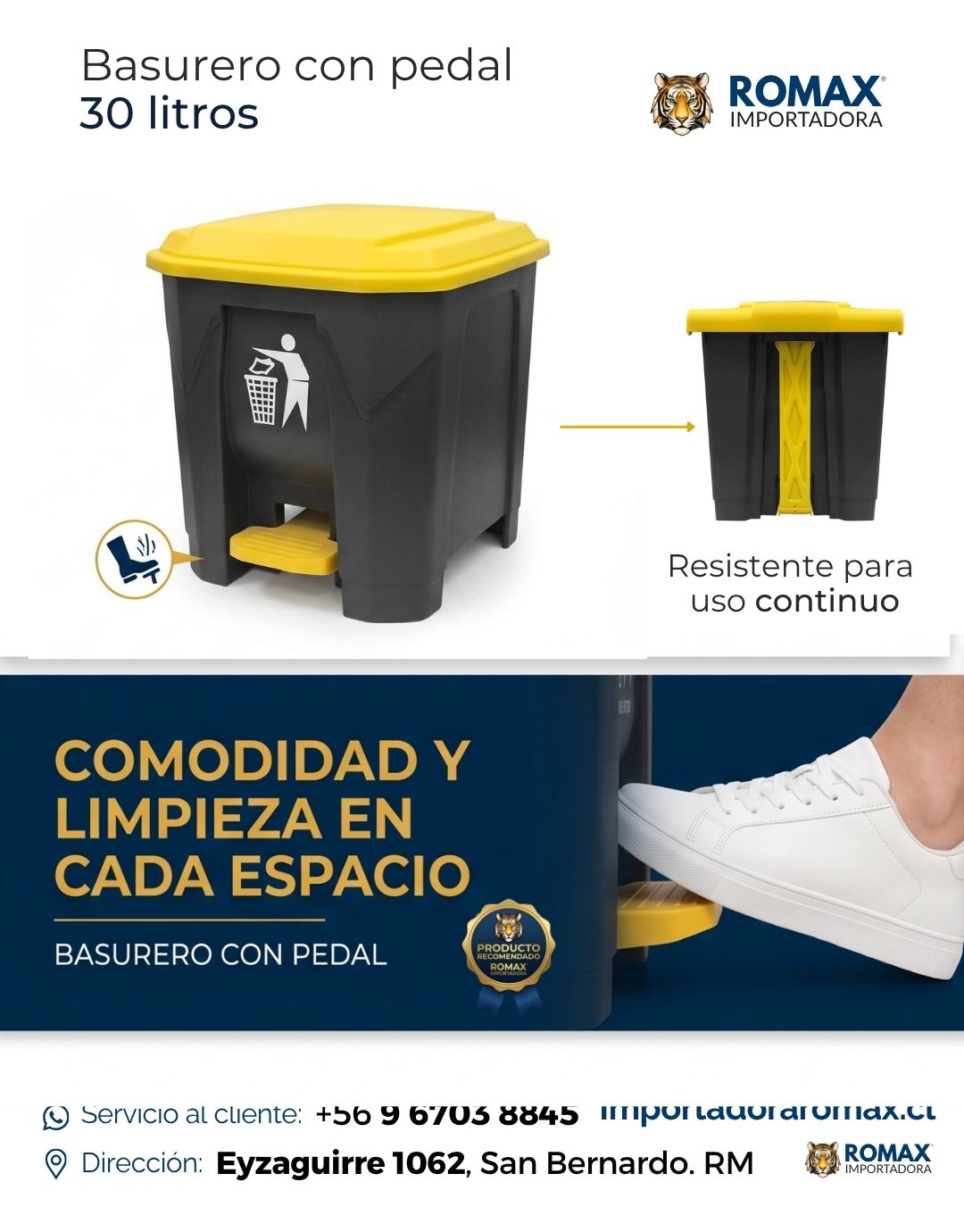 Basurero con Pedal 30 Litros | Compacto, Higiénico y Resistente