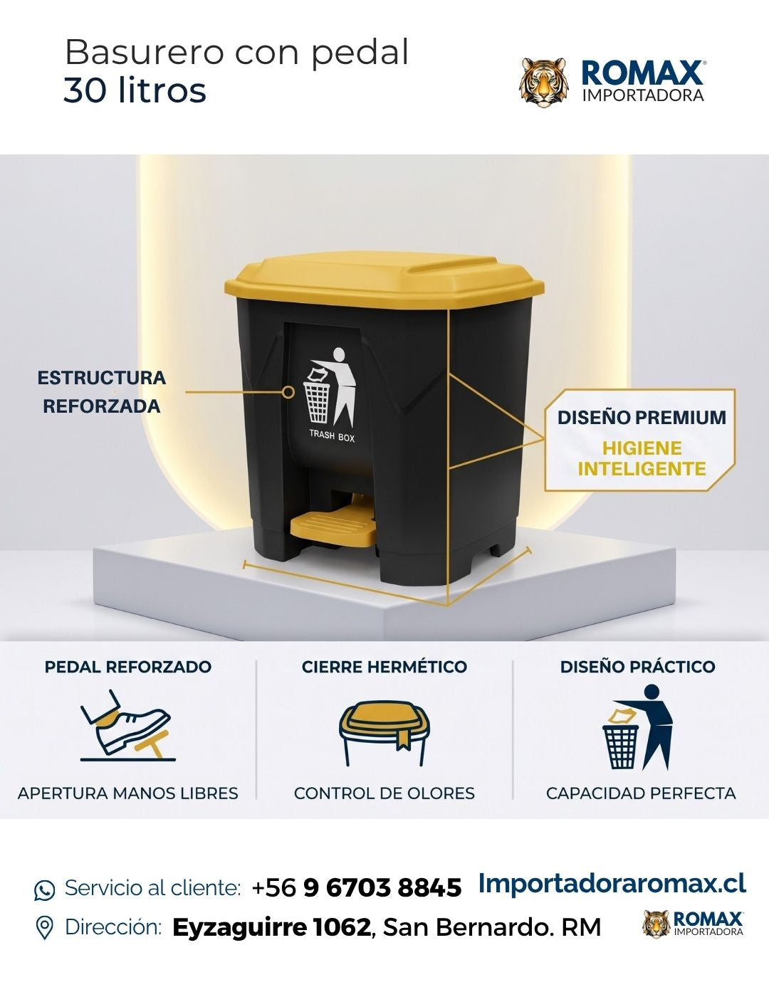 Basurero con Pedal 30 Litros | Compacto, Higiénico y Resistente