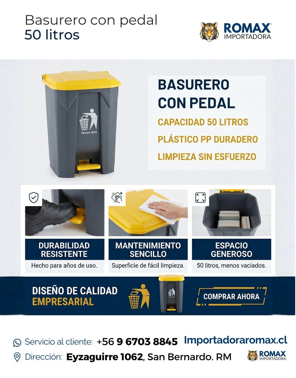 Basurero con Pedal 50 Litros | Higiene y Comodidad para Hogar y Negocio