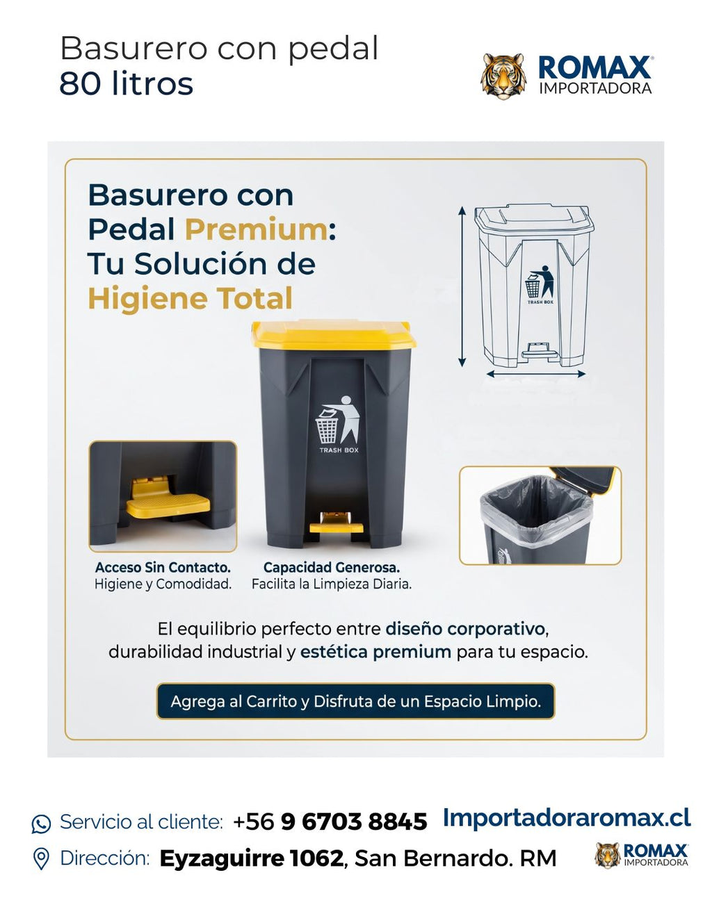 Basurero con Pedal 80 Litros | Higiene y Comodidad para Hogar y Negocio
