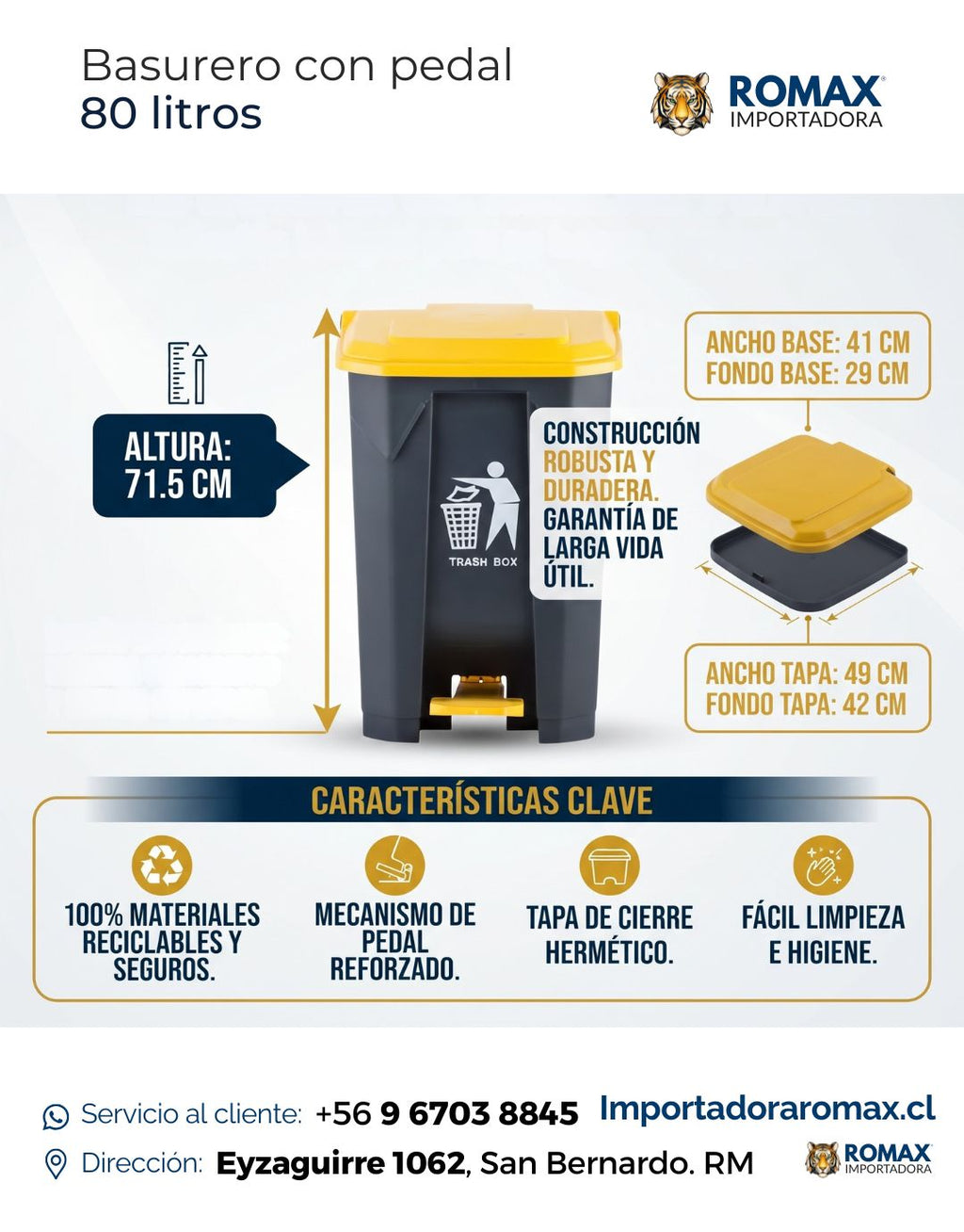 Basurero con Pedal 80 Litros | Higiene y Comodidad para Hogar y Negocio
