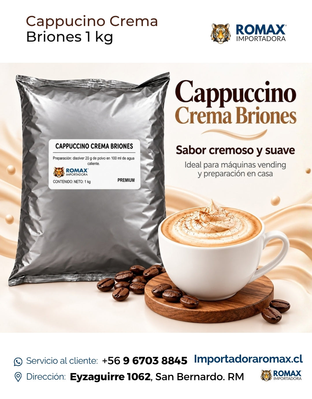 Cappuccino Crema Soluble Briones 1 kg soluble 1 kg para máquinas vending | Importadora Romax