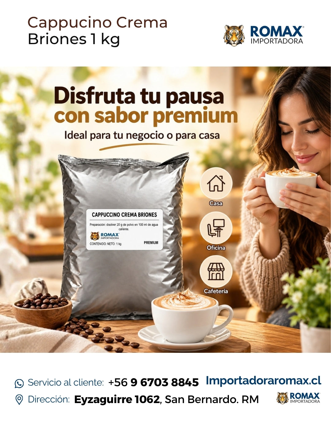 Cappuccino Crema Soluble Briones 1 kg formato 1 kg para máquinas vending | Importadora Romax