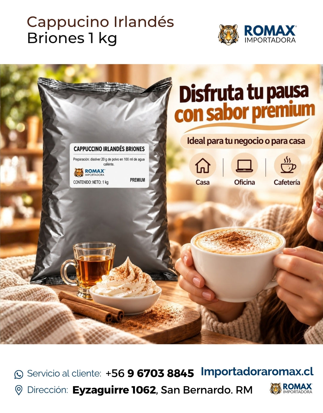 Cappuccino Irlandés Soluble Briones 1 kg formato 1 kg para máquinas vending | Importadora Romax