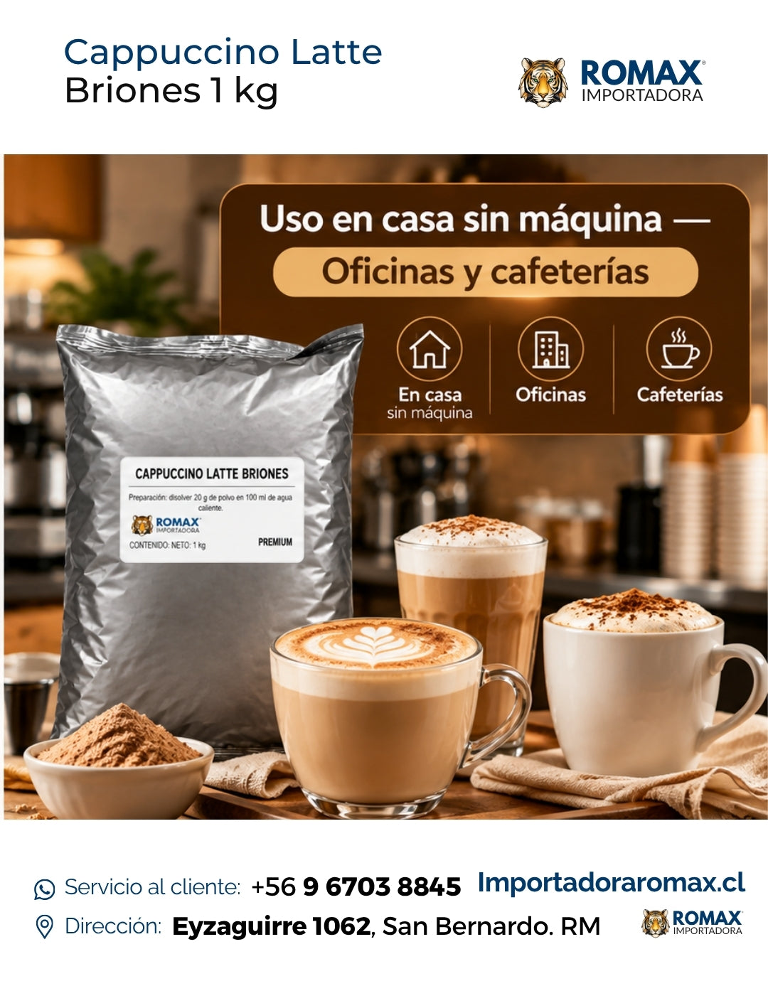 Cappuccino Latte Soluble Briones 1 kg bebida soluble para negocio y hogar | Importadora Romax