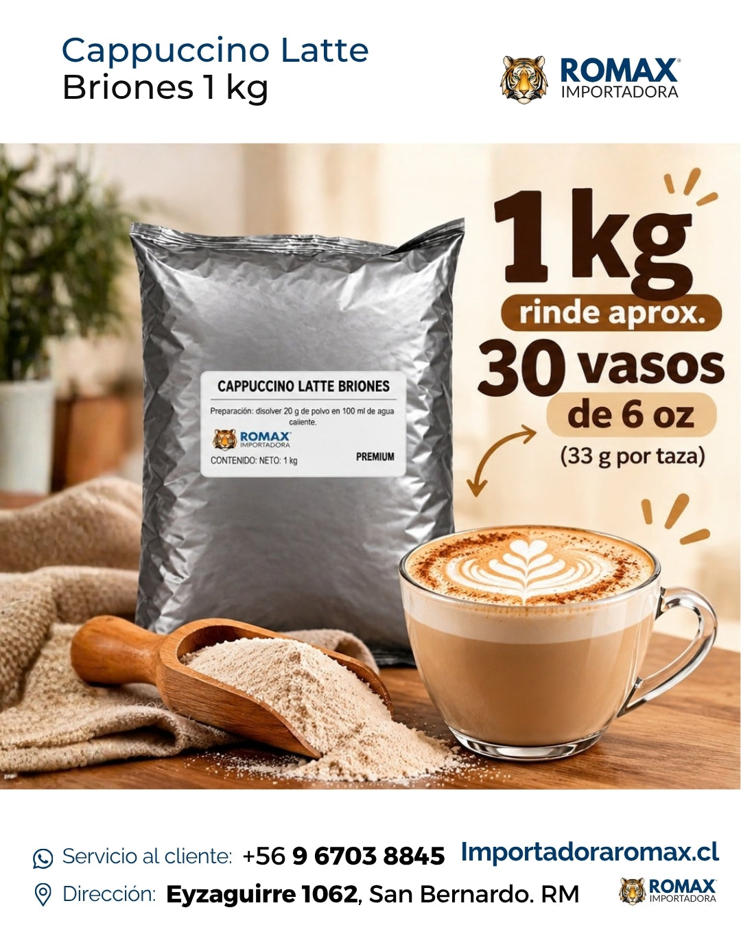 Cappuccino Latte Soluble Briones 1 kg soluble 1 kg para máquinas vending | Importadora Romax