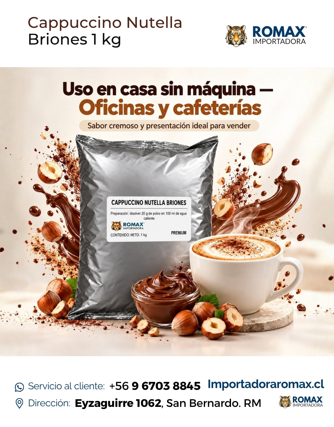 Cappuccino Nutella Briones 1 kg soluble 1 kg para máquinas vending | Importadora Romax