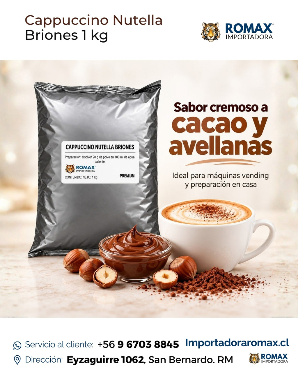 Cappuccino Nutella Briones 1 kg para vending y preparación en taza | Importadora Romax