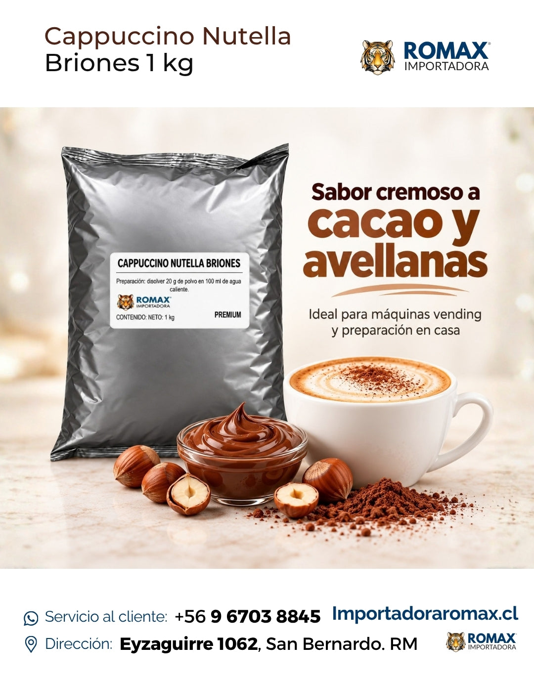 Cappuccino Nutella Briones 1 kg para vending y preparación en taza | Importadora Romax
