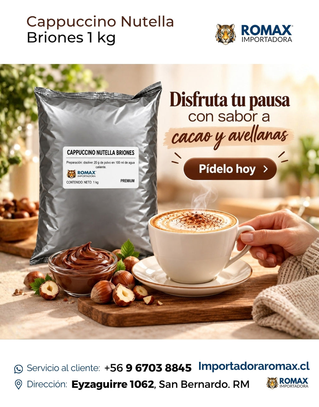 Cappuccino Nutella Briones 1 kg formato 1 kg para máquinas vending | Importadora Romax