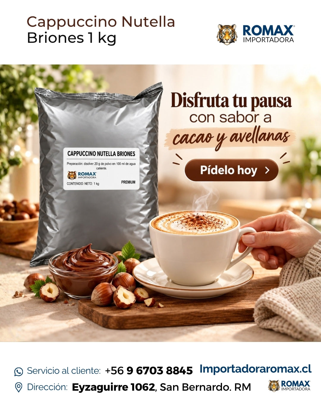 Cappuccino Nutella Briones 1 kg formato 1 kg para máquinas vending | Importadora Romax