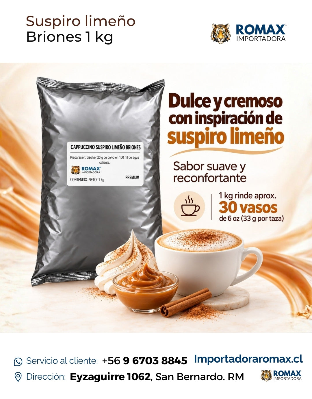 Cappuccino Soluble Suspiro Limeño Briones 1 kg soluble 1 kg para máquinas vending | Importadora Romax