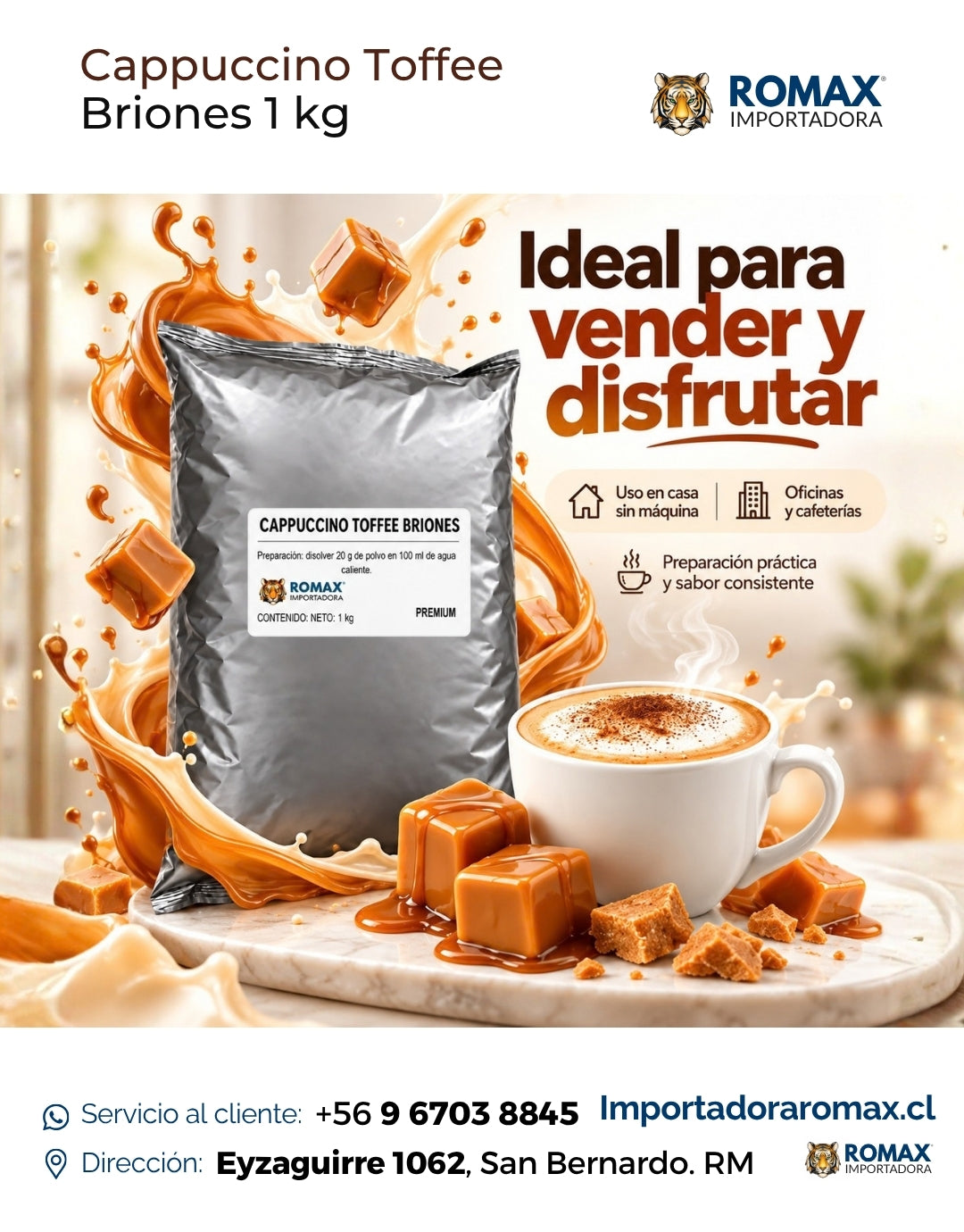 Cappuccino Toffee Soluble Briones 1 kg soluble 1 kg para máquinas vending | Importadora Romax