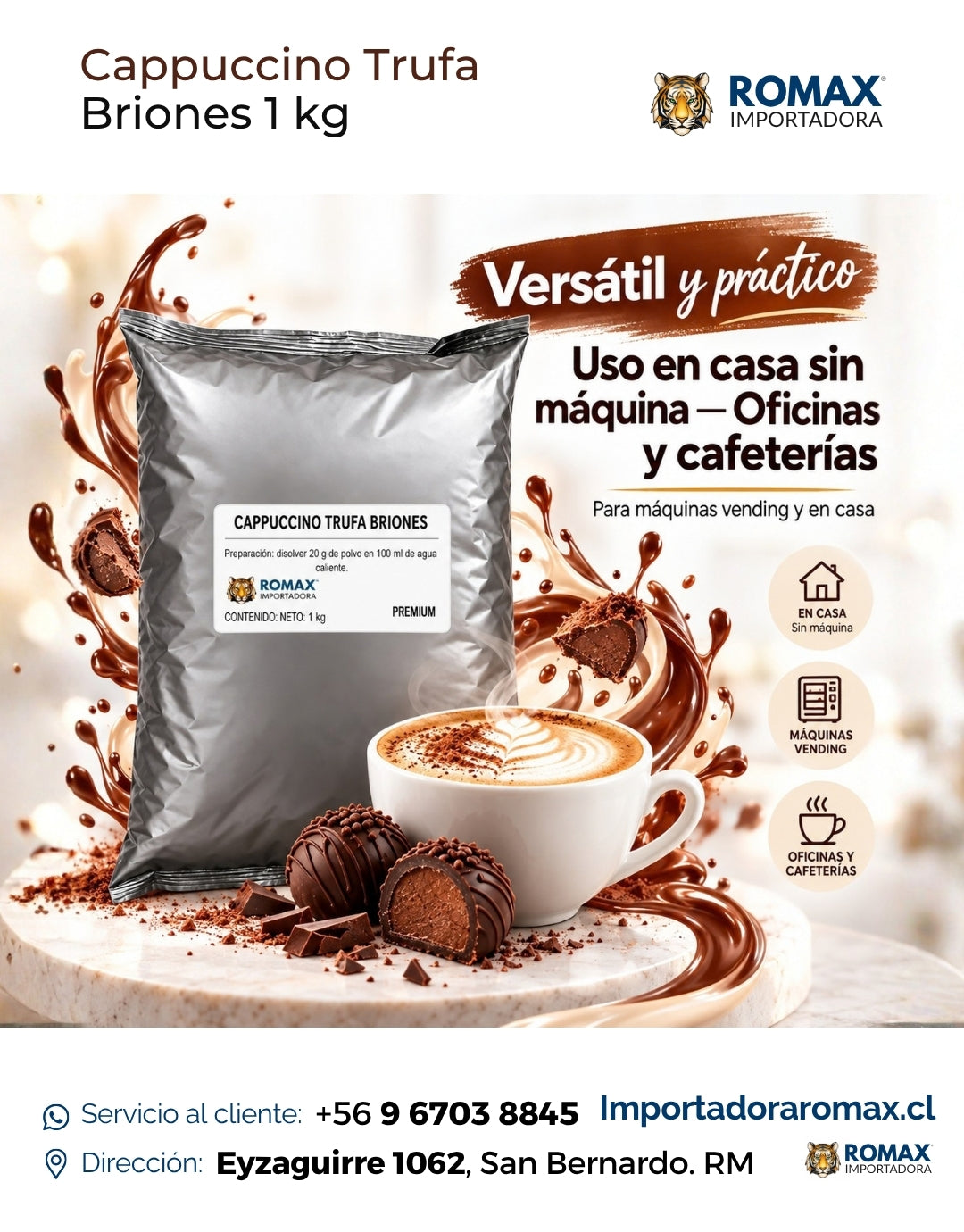 Cappuccino Trufa Soluble Briones 1 kg soluble 1 kg para máquinas vending | Importadora Romax