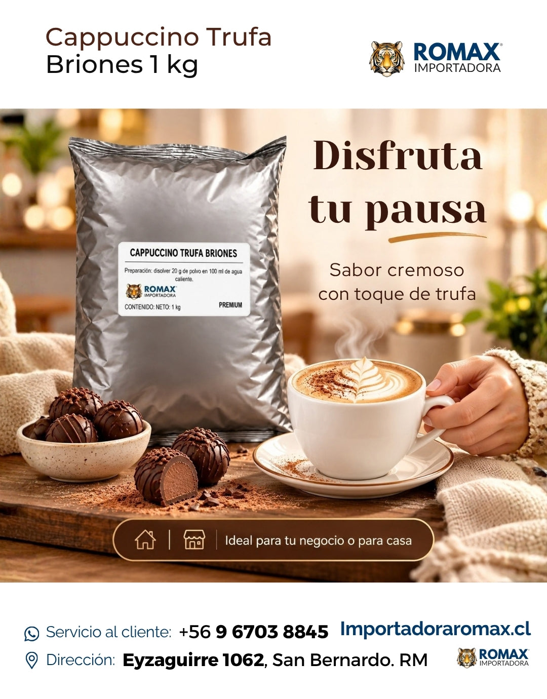 Cappuccino Trufa Soluble Briones 1 kg bebida soluble para negocio y hogar | Importadora Romax