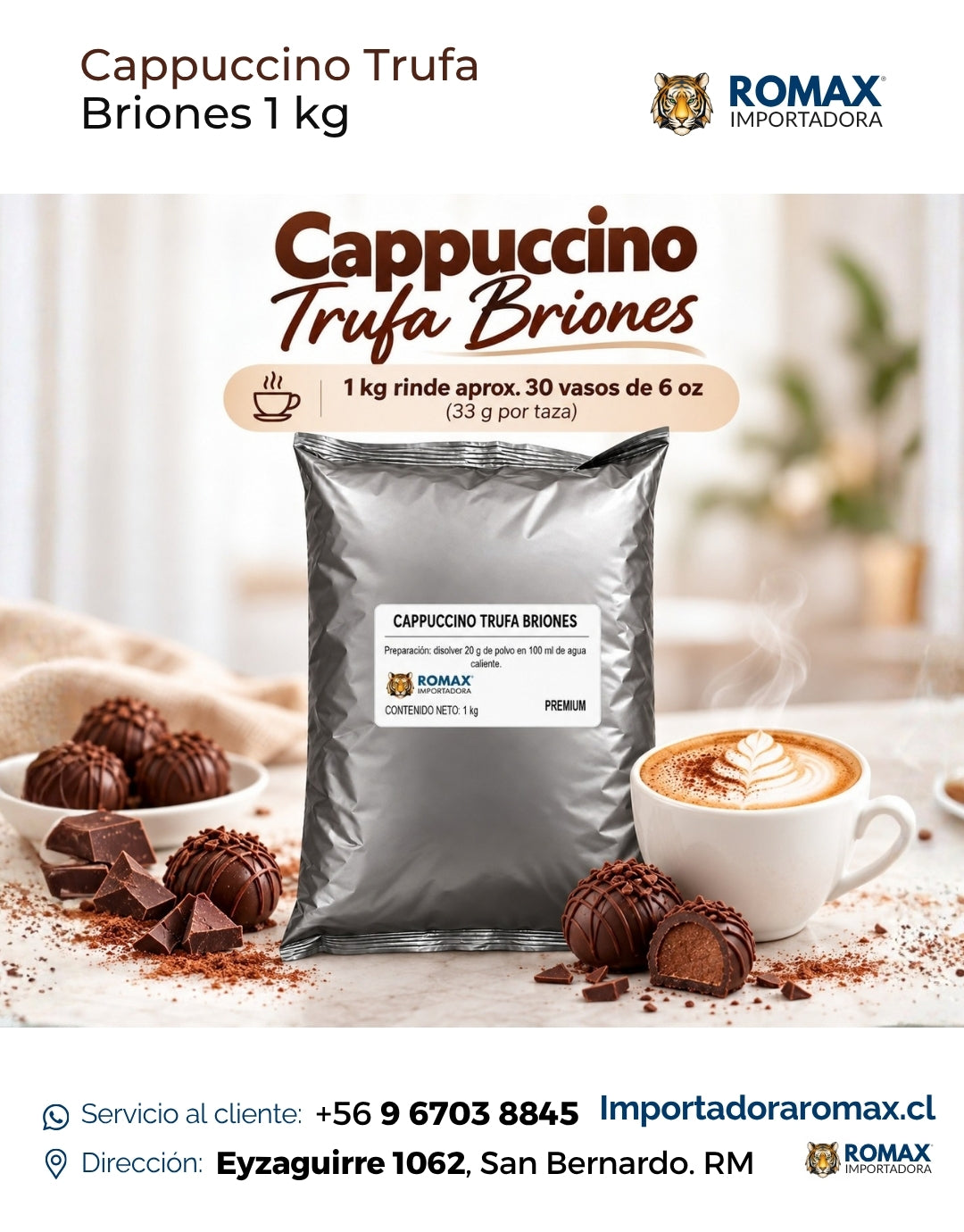 Cappuccino Trufa Soluble Briones 1 kg para vending y preparación en taza | Importadora Romax