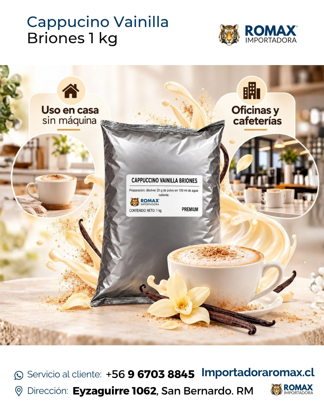 Cappuccino Vainilla Briones 1 kg para vending y preparación en taza | Importadora Romax