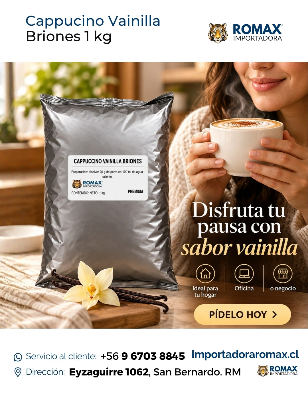 Cappuccino Vainilla Briones 1 kg bebida soluble para negocio y hogar | Importadora Romax