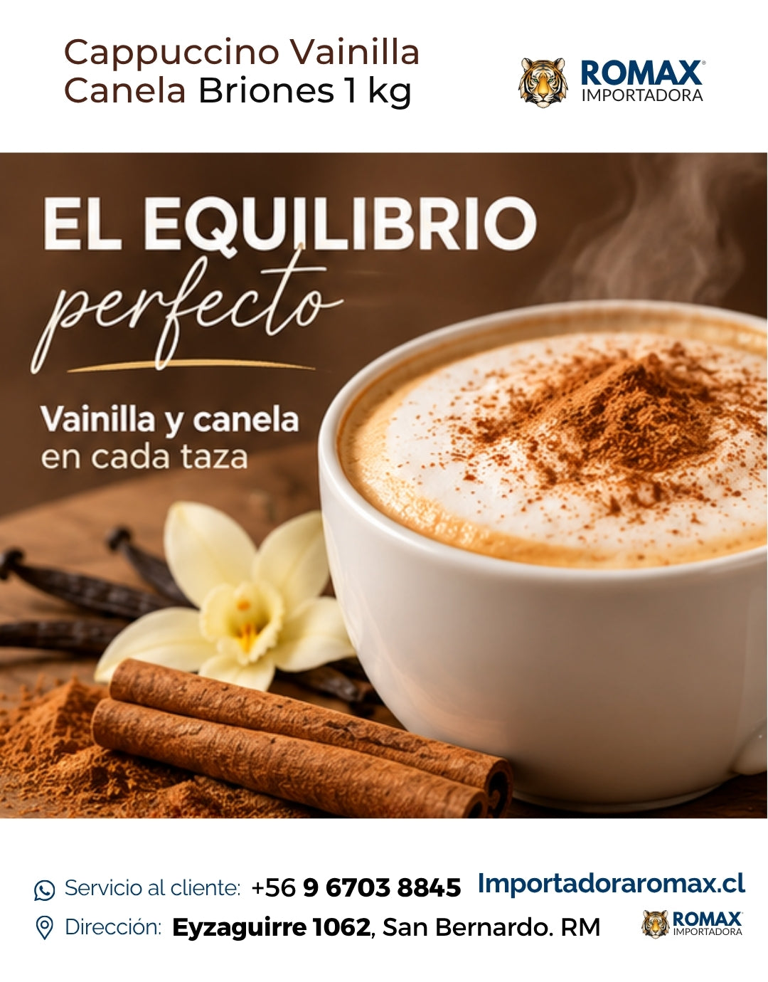 Cappuccino Soluble Vainilla Canela Briones 1 kg para vending y preparación en taza | Importadora Romax