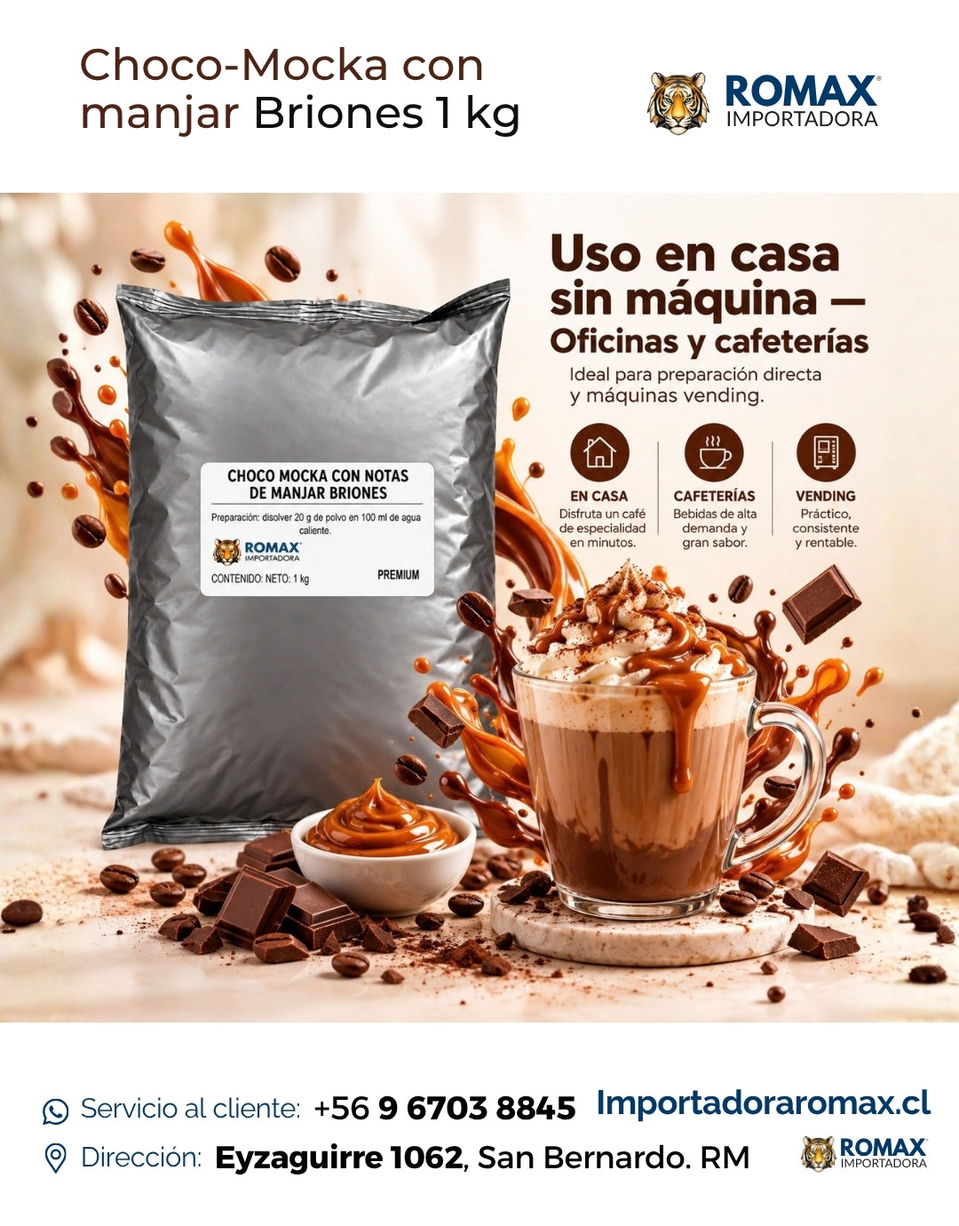 Choco Mocka con Notas de Manjar Briones 1 kg soluble 1 kg para máquinas vending | Importadora Romax