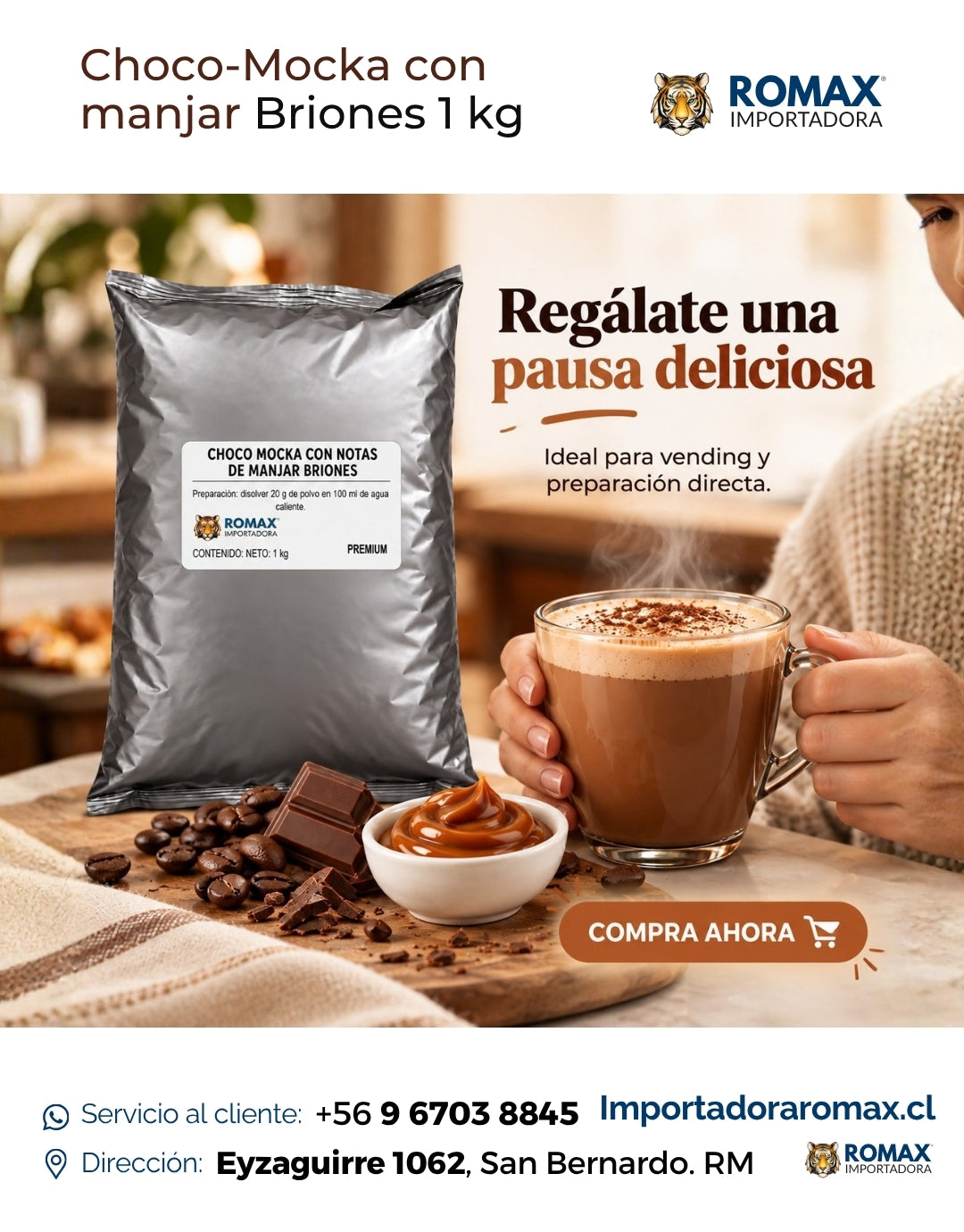 Choco Mocka con Notas de Manjar Briones 1 kg para vending y preparación en taza | Importadora Romax