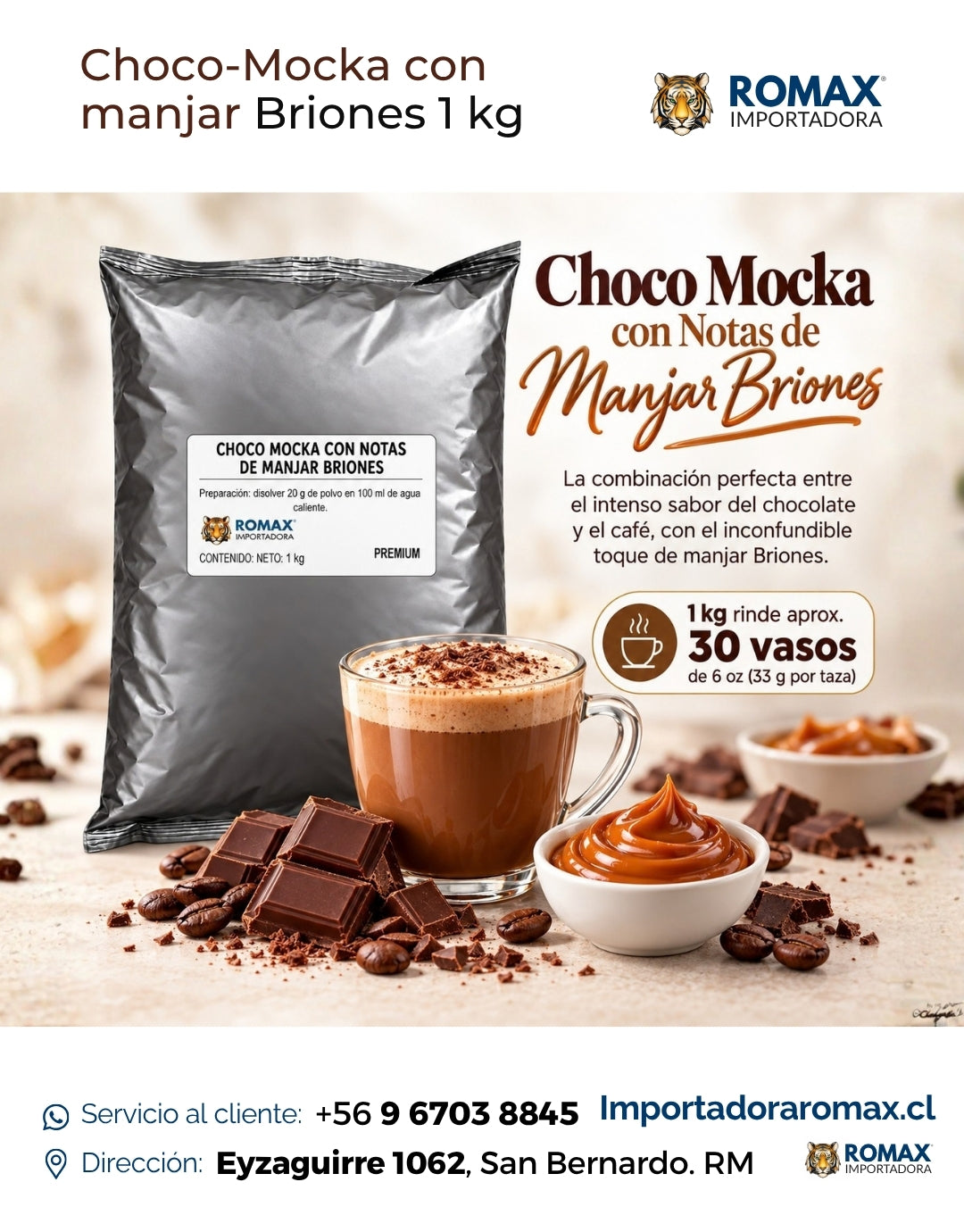 Choco Mocka con Notas de Manjar Briones 1 kg bebida soluble para negocio y hogar | Importadora Romax