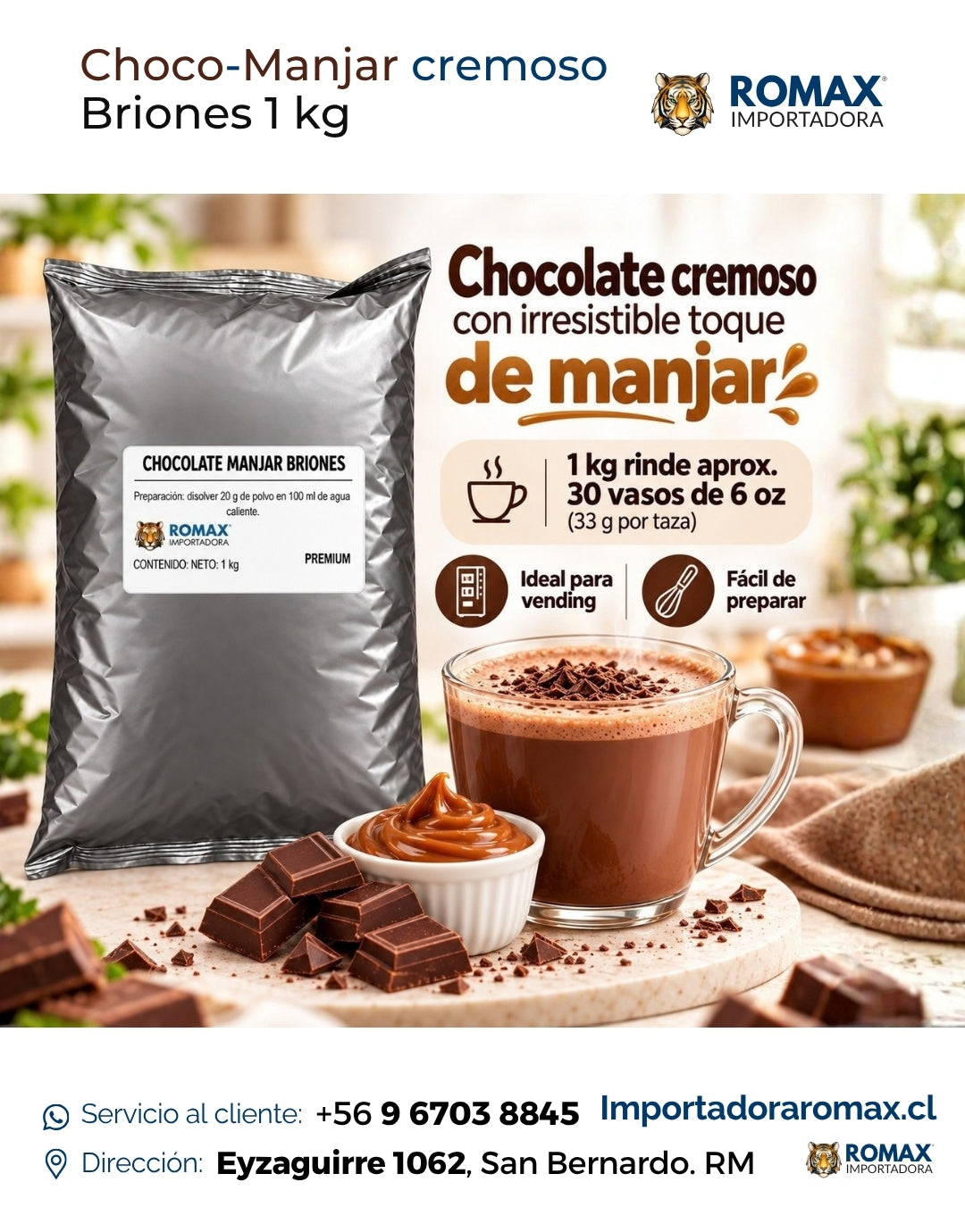 Chocolate Manjar Briones 1 kg para vending y preparación en taza | Importadora Romax