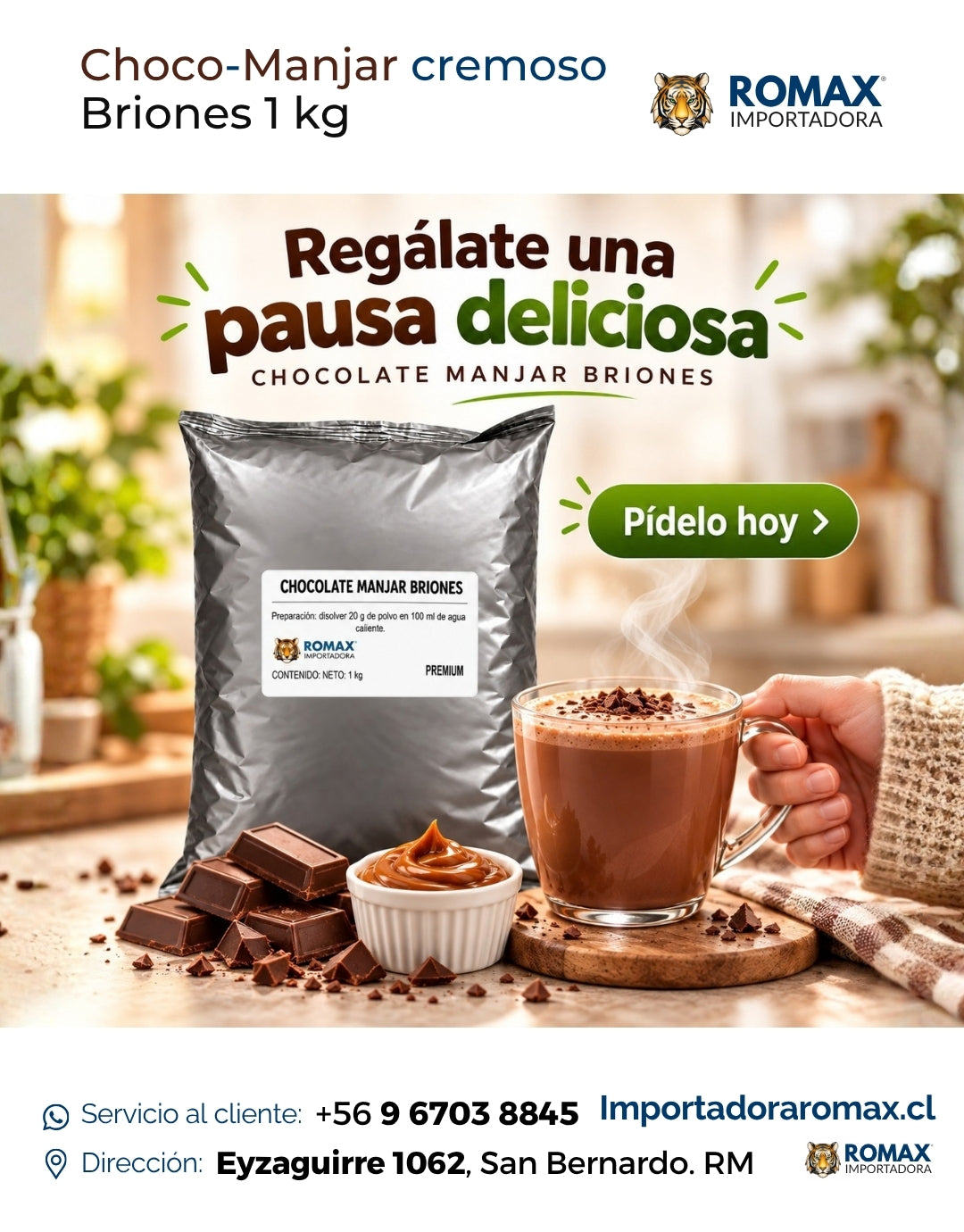Chocolate Manjar Briones 1 kg bebida soluble para negocio y hogar | Importadora Romax