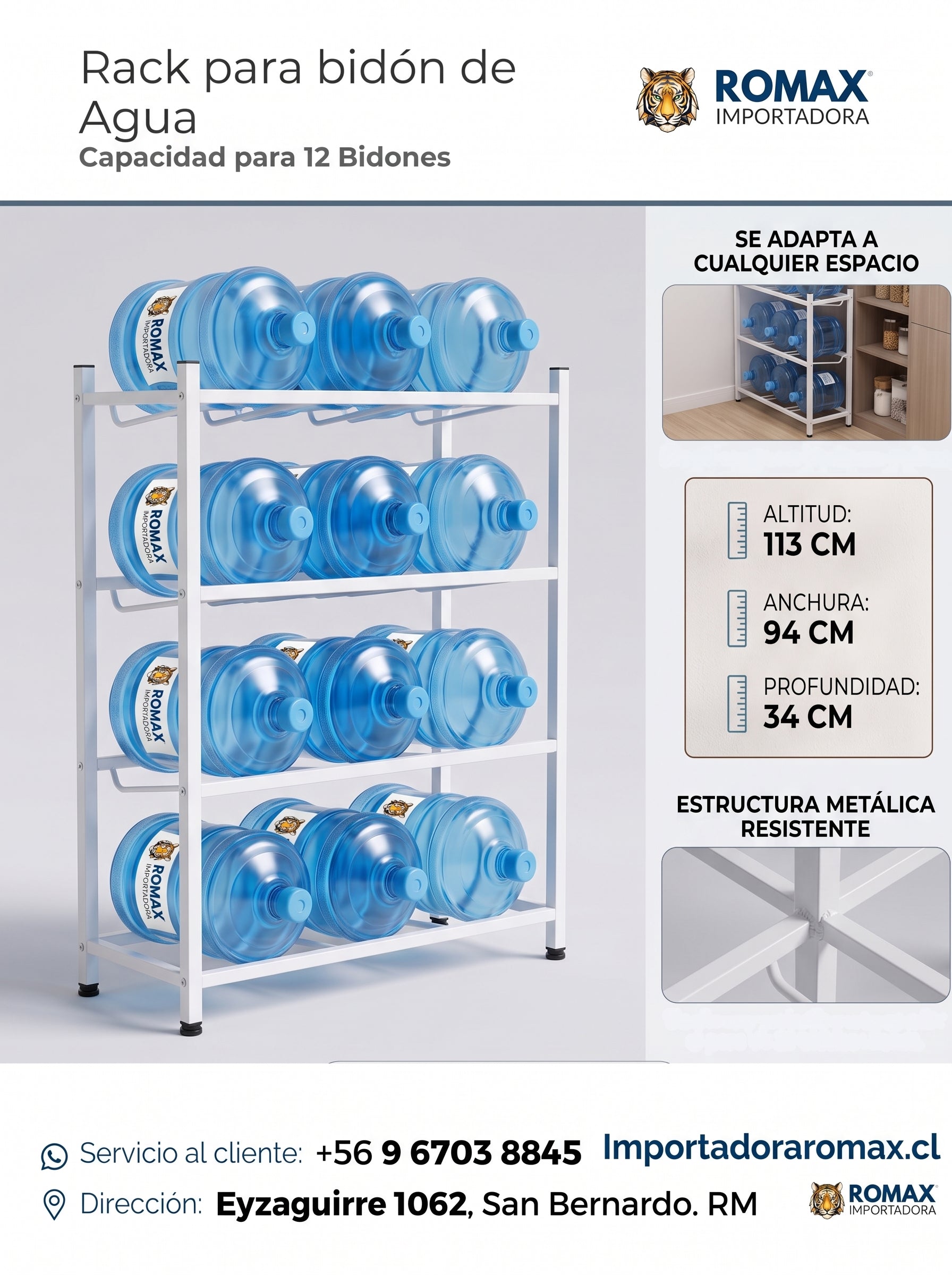 Rack para Bidón de Agua 12 Bidones | Máximo almacenamiento para alto consumo