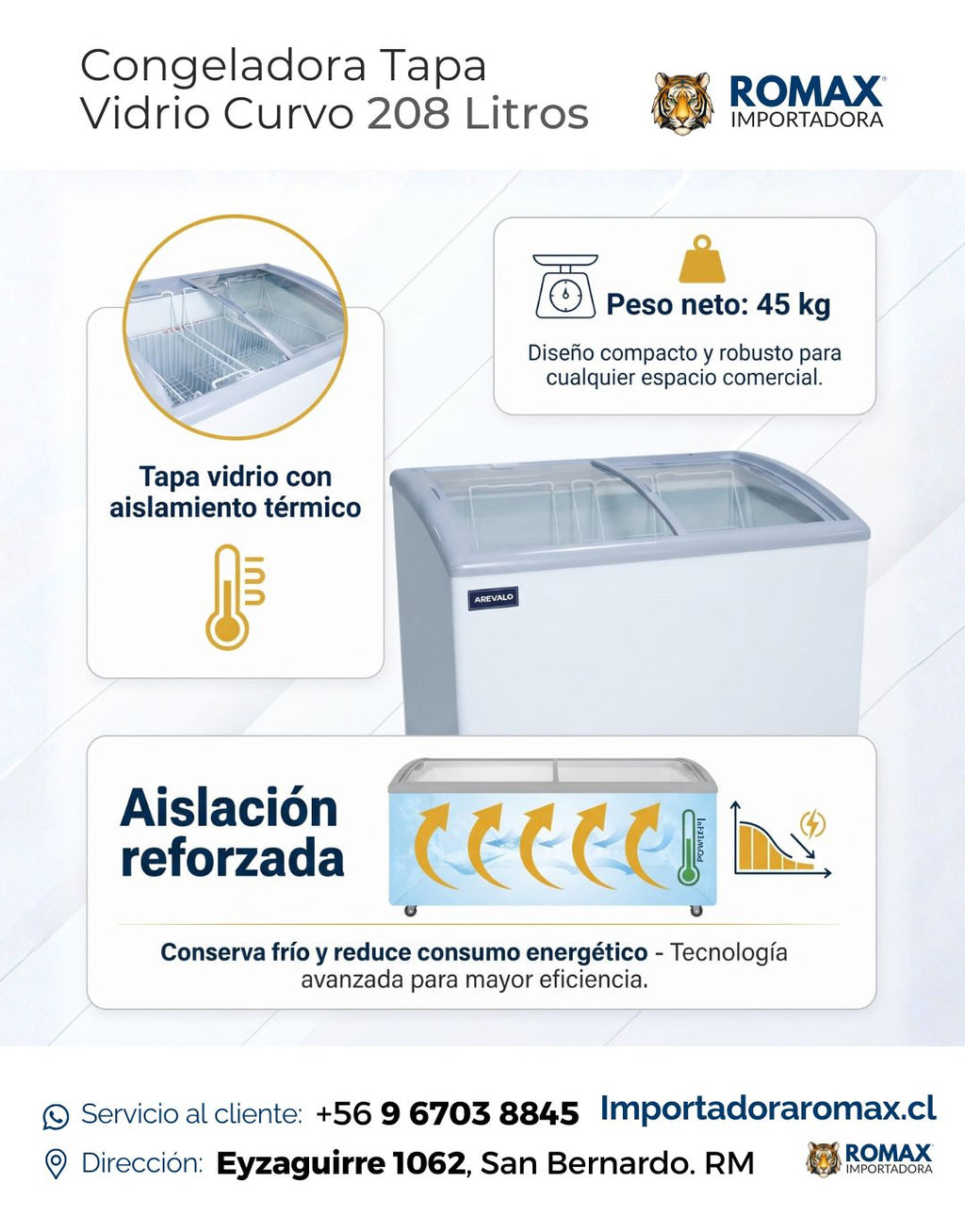 Conservadora Congeladora Tapa Vidrio Curvo 208L | Exhibe y Conserva