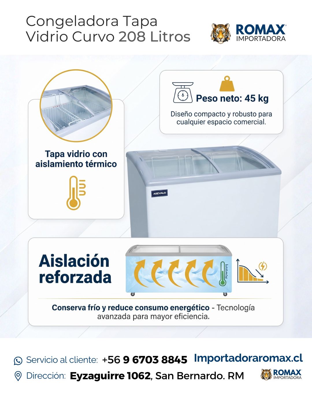 Conservadora Congeladora Tapa Vidrio Curvo 208L | Exhibe y Conserva