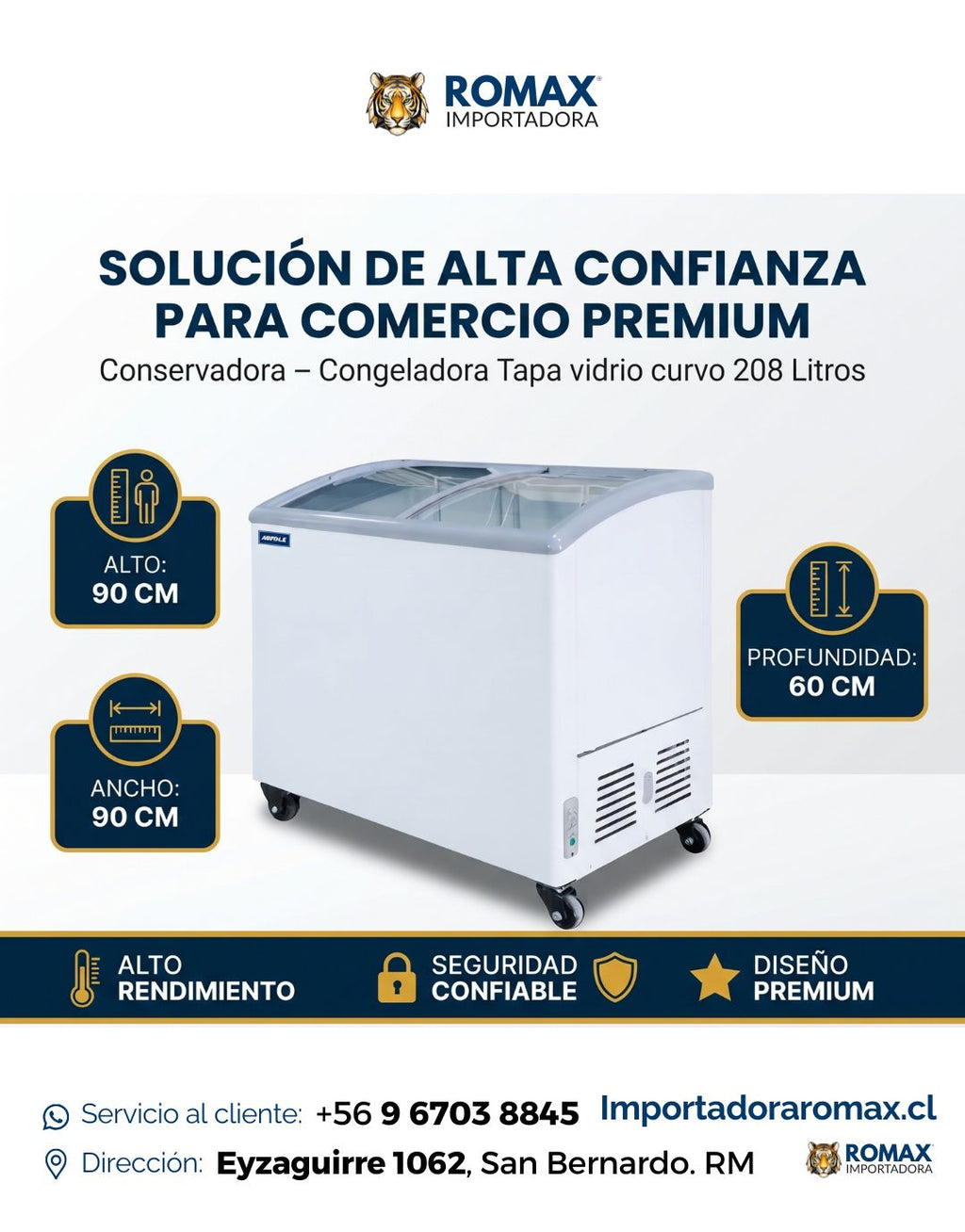 Conservadora Congeladora Tapa Vidrio Curvo 208L | Exhibe y Conserva